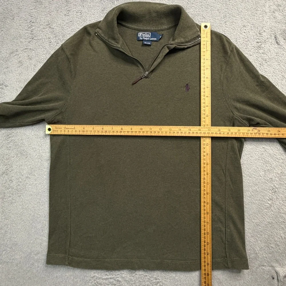 Polo Ralph Lauren Mens Small Olive Green Quarter Zip Pullover Elbow Patches